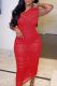Red Sexy Daily Elegant Simplicity See-through One Shoulder Asymmetrical Dresses