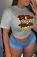 Light Gray Casual Daily Print Patchwork O Neck T-Shirts