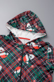 Red Green Living Print Patchwork Zipper Christmas Day Sleepwear