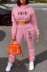 Pink Casual Print Letter Hooded Collar Long Sleeve Two Pieces