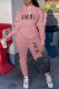 Pink Casual Print Letter Hooded Collar Long Sleeve Two Pieces