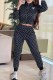 Black Sportswear Elegant Letter Embroidered Zipper Collar Long Sleeve Two Pieces