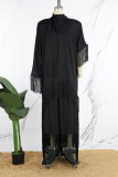Red Elegant Solid Tassel Bandage Patchwork Mandarin Collar Long Sleeve Two Pieces