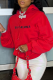 Red Casual Daily Print Draw String Hooded Collar Tops