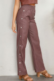 Brown Casual Solid Patchwork Slit Regular High Waist Conventional Solid Color Trousers