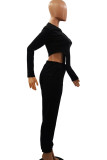Red Casual Solid Patchwork O Neck Long Sleeve Two Pieces