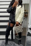 Black Casual Patchwork Cardigan Contrast Turndown Collar Outerwear