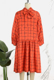 Orange Casual Plaid Patchwork Turtleneck Long Sleeve Dresses