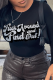 Black Street Daily Print Patchwork Letter O Neck Tops