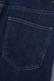 Blue Elegant Gradual Change Patchwork Pocket Buttons High Opening Zipper Regular Mid Waist Pencil Patchwork Bottoms