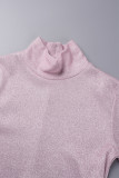 Pink Casual Solid Basic Turtleneck Long Dress Dresses