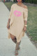 Apricot Casual Print Basic Oblique Collar Irregular Dress Dresses