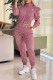 Red Sportswear Elegant Letter Embroidered Zipper Collar Long Sleeve Two Pieces