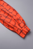 Orange Casual Plaid Patchwork Turtleneck Long Sleeve Dresses