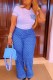 Blue Casual Elegant Print Patchwork Letter O Neck Short Sleeve Two Pieces