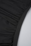 Black Casual Solid Patchwork Frenulum O Neck Long Sleeve Dresses