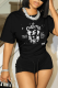 Black Casual Vintage Print Patchwork O Neck T-Shirts