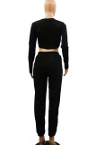 Red Casual Solid Patchwork O Neck Long Sleeve Two Pieces
