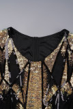 Red Elegant Print Sequins Patchwork Zipper V Neck Wrapped Skirt Dresses