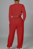 Red Casual Solid Patchwork O Neck Long Sleeve Two Pieces