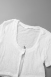 White Sexy Casual Solid Basic O Neck Short Sleeve Two Pieces