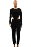 Red Casual Solid Patchwork O Neck Long Sleeve Two Pieces