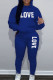 Blue Casual Print Patchwork Draw String Pocket Hooded Collar Long Sleeve Two Pieces