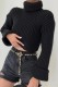 Black Casual Solid Basic Turtleneck Tops