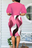 Rose Red Sexy Print Patchwork O Neck Pencil Skirt Dresses
