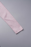 Pink Casual Solid Basic Turtleneck Long Dress Dresses