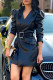 Black Casual Solid With Belt V Neck Long Sleeve Dresses