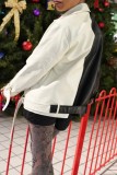 Black Casual Patchwork Cardigan Contrast Turndown Collar Outerwear