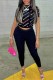 Black Casual Print Letter O Neck Short Sleeve Two Pieces