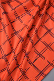 Orange Casual Plaid Patchwork Turtleneck Long Sleeve Dresses