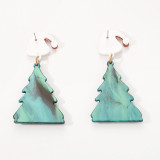 Green Casual Christmas Tree Patchwork Earrings