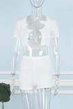 White Sexy Casual Solid Basic O Neck Short Sleeve Two Pieces