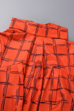 Orange Casual Plaid Patchwork Turtleneck Long Sleeve Dresses