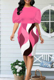 Rose Red Sexy Print Patchwork O Neck Pencil Skirt Dresses