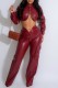 Burgundy Sexy Casual Solid Patchwork Asymmetrical Zipper Collar Long Sleeve Two Pieces