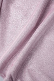 Pink Casual Solid Basic Turtleneck Long Dress Dresses