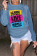 Gray Blue Casual Daily Print Letter O Neck Tops