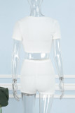 White Sexy Casual Solid Basic O Neck Short Sleeve Two Pieces