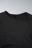 Black Casual Solid Patchwork Frenulum O Neck Long Sleeve Dresses