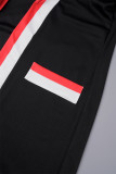 Black Elegant Color Block Bandage Patchwork Pocket V Neck Outerwear
