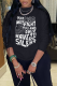Black Casual Vintage Print Patchwork Letter O Neck Tops