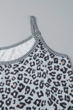 White Sexy Casual Print Leopard Basic Spaghetti Strap Tops