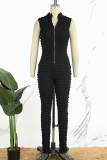 Green Casual Solid Patchwork Zipper O Neck Skinny Jumpsuits
