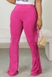 Blue Casual Solid Tassel Patchwork Skinny High Waist Conventional Solid Color Trousers