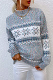 Light Blue Casual Snowflakes Patchwork Half A Turtleneck Tops