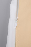 Apricot Casual Patchwork Contrast Turndown Collar Long Sleeve Two Pieces